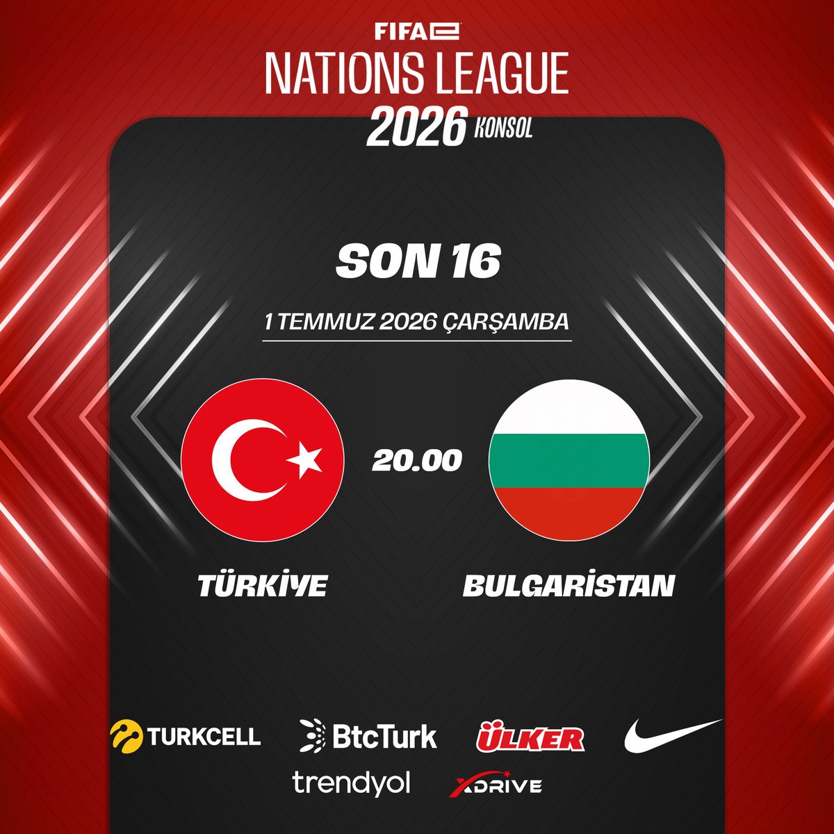 emillitakimlar's tweet photo. 📲 eFootball Konsol eMillî Takımımız, @FIFAe Nations League Son 16 Turu’nda Bulgaristan ile karşılaşacak. Başarılar #BizimÇocuklar 🇹🇷

📺 Müsabakayı saat 20.00'den itibaren canlı olarak TFF YouTube Kanalından izleyebilirsiniz.

#BizimÇocuklar 🇹🇷 | #NationsLeague | #RoadToFinals | #FeCC