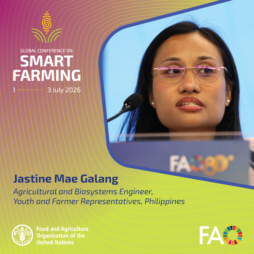 FAOLandWater's tweet photo. As we embrace #AgInnovation, "we must design it with people at the center...technology should serve people, &amp; not the other way around," says Ms Justine Mae Galang, Agricultural &amp; Biosystems Engineer, Youth &amp; Farmer Representative from the Philippines #SmartFarming https://t.co/RsN6MvQMgh