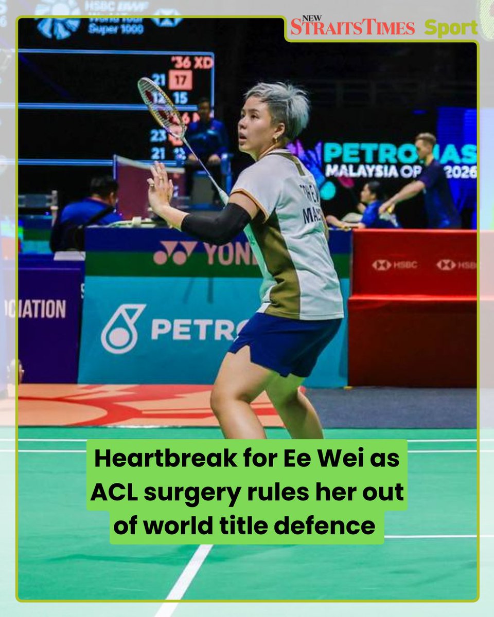 NST_Online's tweet photo. #NSTsports Mixed doubles shuttler Toh Ee Wei successfully underwent surgery on her left knee in Melbourne, Australia, on Tuesday.

The BA of Malaysia (BAM) today said the procedure to repair an anterior cruciate ligament (ACL) injury suffered at last month's Singapore Open went well, and Ee Wei will now begin her rehabilitation. 

Read More: https://t.co/eq8EoH3NyV