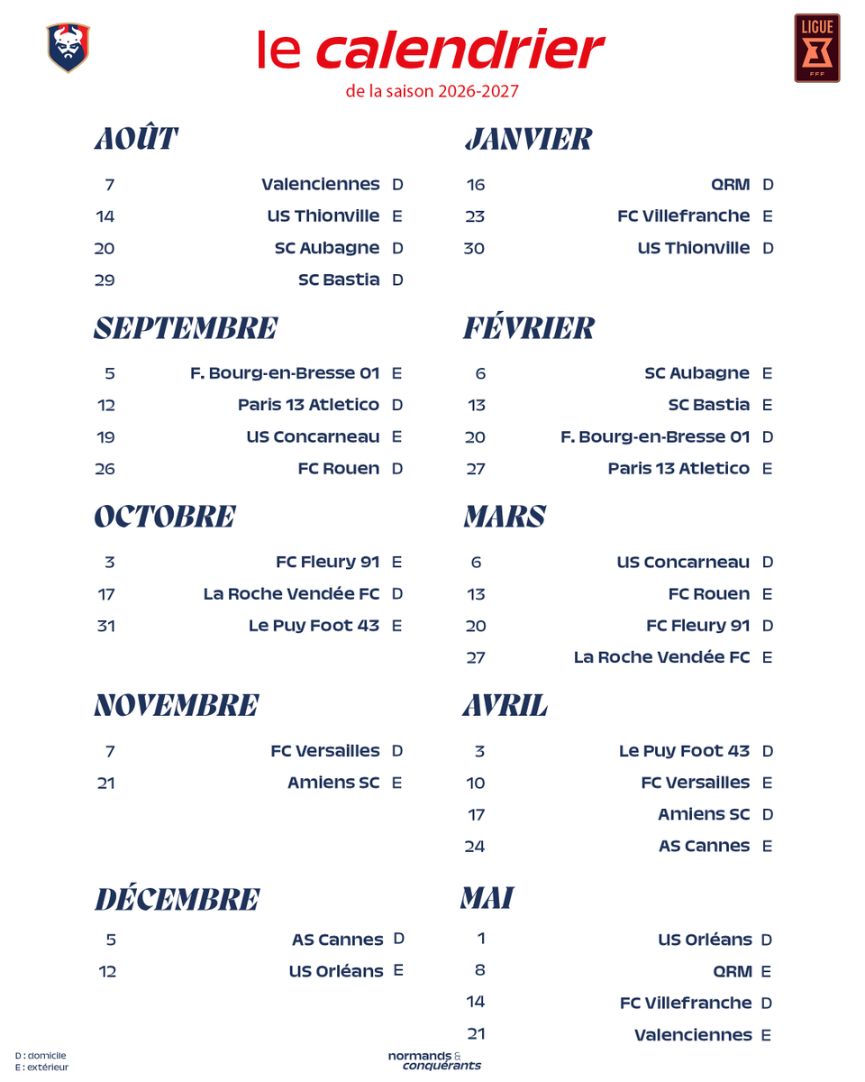 SMCaen's tweet photo. Le calendrier complet du @SMCaen pour la saison 2026 / 2027 🗓 

#SMCaen #TeamSMC https://t.co/zdbWD1paWW