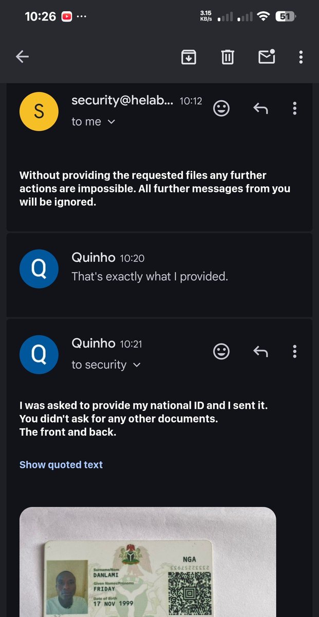 WilliamsSun5's tweet photo. @helabetNG 
@helabet_com 
Your customer care services are poor, I provided exactly what was required and then I got this mail.
What do you actually want? https://t.co/xwFkWHOE2G