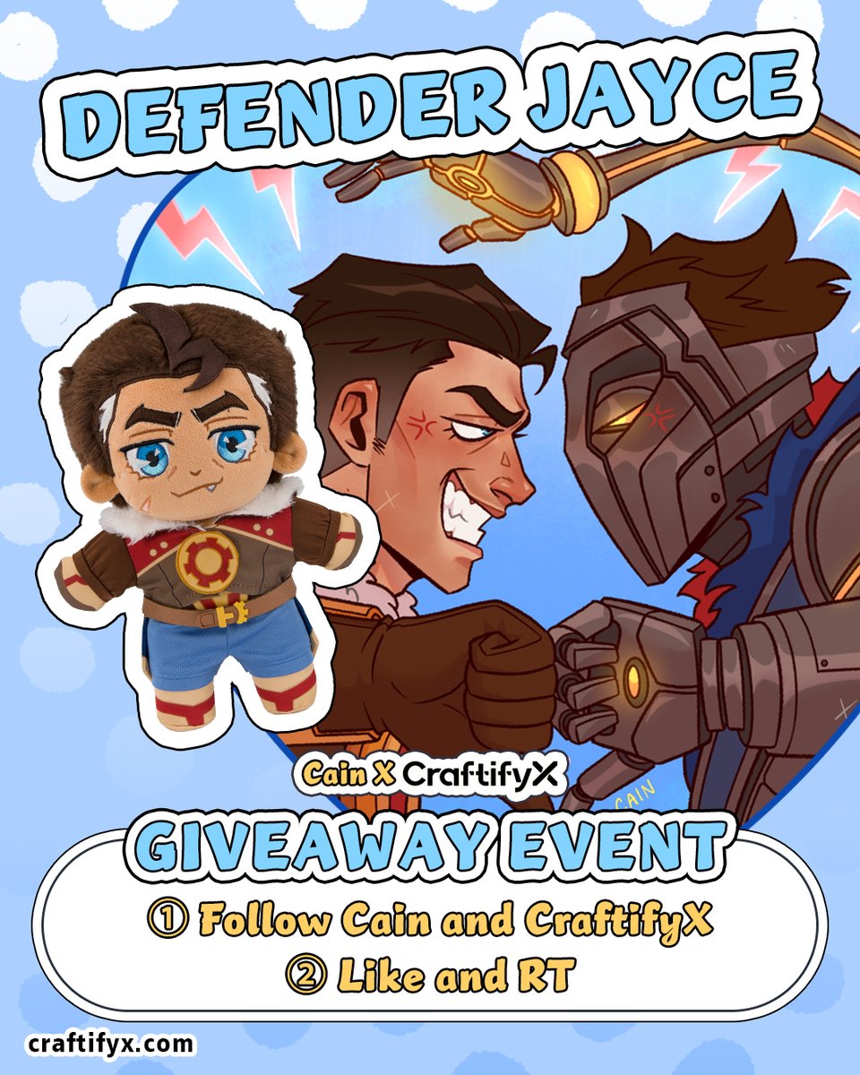 craftifyxco's tweet photo. Machine Herald Viktor&Defender Jayce GIVEAWAY is Live ✨🧸
 
To celebrate we collaborate with @_C4NDYC41N , we're giving away one adorable Machine Herald Viktor&Defender Jayce to ONE lucky fan! 
 
⬇How to enter:
①Follow @_C4NDYC41N & @craftifyxco
② Like & RT this post 
③ Tell us your favorite thing about Machine Herald Viktor&Defender Jayce in the comments!
 
🎁Prize: 1 lucky winner will receive a set of Machine Herald Viktor & Defender Jayce plushies
⏰ Ends on: July 7th  （UTC+8）
*(Shipping fee not included)
 
👊Take them home: https://t.co/V9TnRPUMbY

#CraftifyX #CraftifyXPlushie