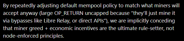 currentseas's tweet photo. @hodlonaut But miner greed + economic incentives ARE the ultimate rule-setter. If it were otherwise, anyone could push through any soft fork they liked just by spinning up enough sybil nodes. https://t.co/mSHsbWIGEw