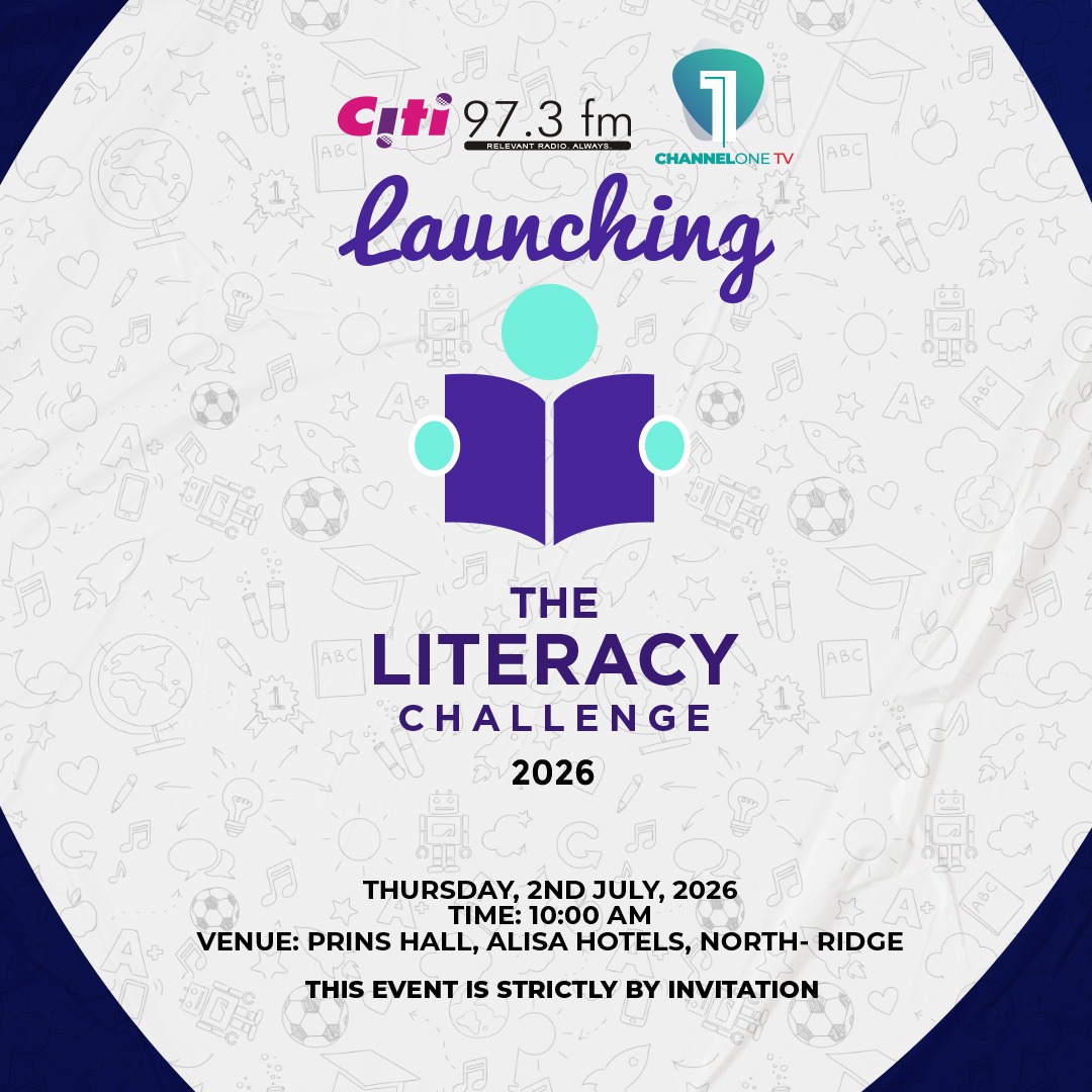 Citi973's tweet photo. Join us for the official launch of The Literacy Challenge 2026.

Date: Thursday, 2nd July, 2026
🕙 Time: 10:00 AM
📍 Venue: Prins Hall, Alisa Hotel, North Ridge

Attendance is strictly by invitation. https://t.co/zspTHuxpO6