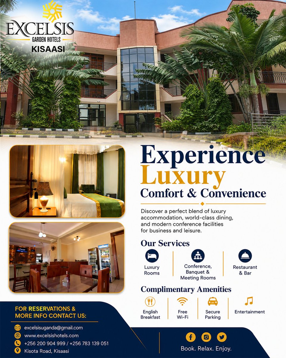excelsisuganda's tweet photo. Experience Luxury, comfort and convenience at Excelsis Gareden Hotel kisaasi
#accomodation #FoodieLife #restaurant https://t.co/rB487uUPPa