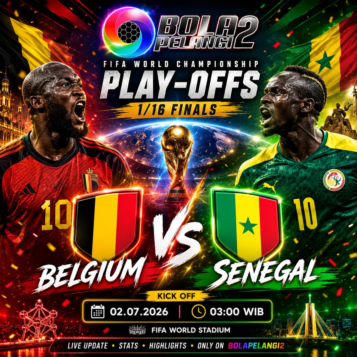 Bopel2Official's tweet photo. BELGIUM VS SENEGAL

👇 Tulis prediksi skor kalian di kolom komentar!

#PialaDunia2026 #WorldCup #Mexico #Ecuador #Football #MatchDay #RoadToWorldCup #SepakBola #PrediksiSkor https://t.co/q5uVJTZObY