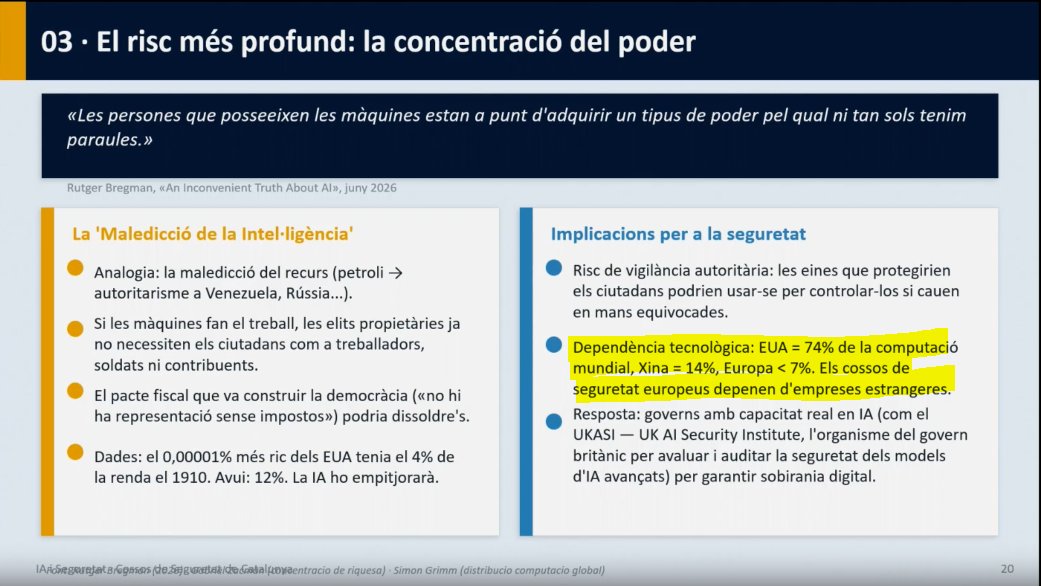 PonsOlot's tweet photo. Interessantíssima ponència Carles Sierra Garcia, director de l'IIIA-@CSIC #ISPCdEstiu. Un punt important és la forta dependència europea de les grans tecnològiques estrangeres, especialment americanes i xineses. https://t.co/YaVHY85mJ4