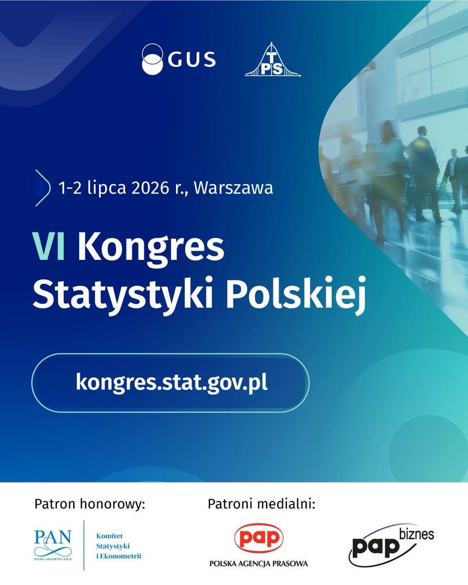 GUS_STAT's tweet photo. Nie możesz być z nami w Warszawie? Dołącz online!

🎥Przez dwa dni transmitujemy na żywo debaty, sesje i wystąpienia ekspertów z wszystkich sal Kongresu.

📺YouTube: https://t.co/mB5KbHFaor

🌐Program i transmisje: https://t.co/JUghmJtsB7

#KongresStatystykiPolskiej #GUS https://t.co/MB7FkiSbSP