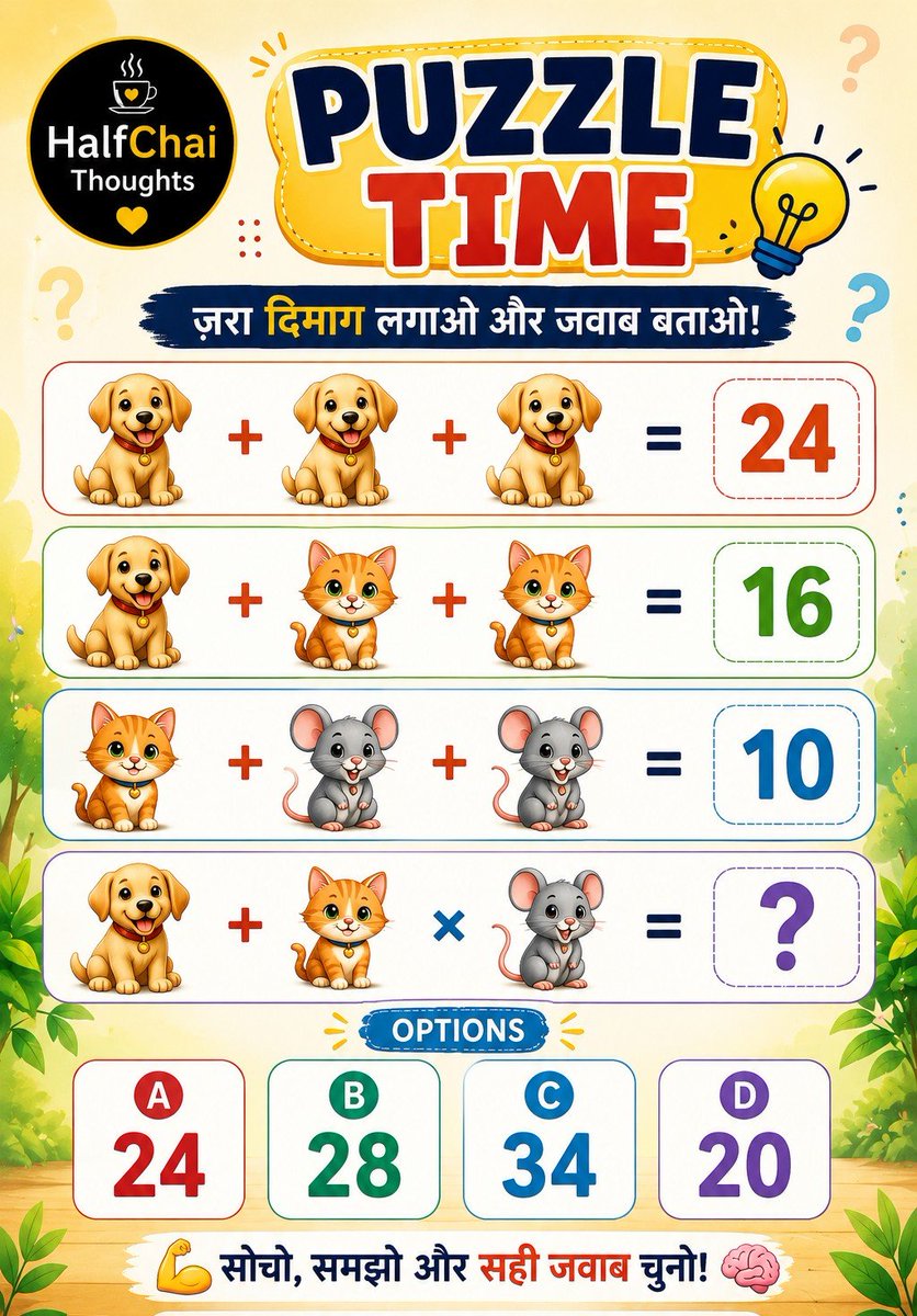 HalfChaiThought's tweet photo. 🧠 99% लोग पहली बार में गलती कर देते हैं! 😅
क्या आप सही Answer निकाल पाएंगे?
👇 बिना किसी की मदद के जवाब बताइए।

देखते हैं सबसे पहले सही जवाब कौन देता है! 🔥

#PuzzleTime #BrainTeaser #IQTest #MathPuzzle #MindChallenge #GuessTheAnswer  #Logic https://t.co/CyzMsLuF5Y