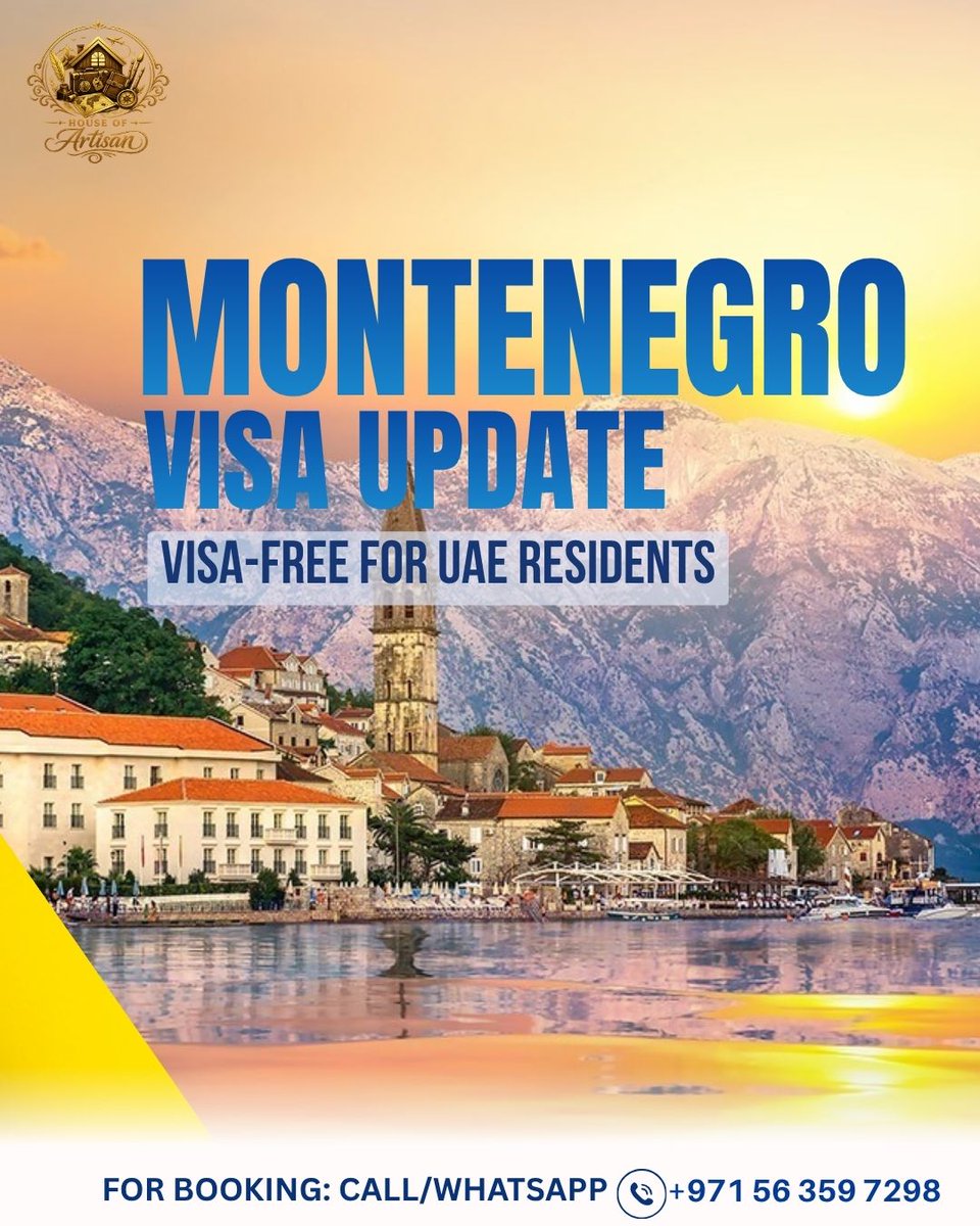 houseofartisan_'s tweet photo. Montenegro just got easier to visit for eligible UAE residents! ✈️

Not sure if you qualify?
📩 Send us a DM, and we'll help you check your eligibility.

#Montenegro #VisitMontenegro #UAEResidents #VisaFreeTravel #Summer2026 #VisaAssistance #HouseofArtisan #dubai https://t.co/x2TgqqakJh