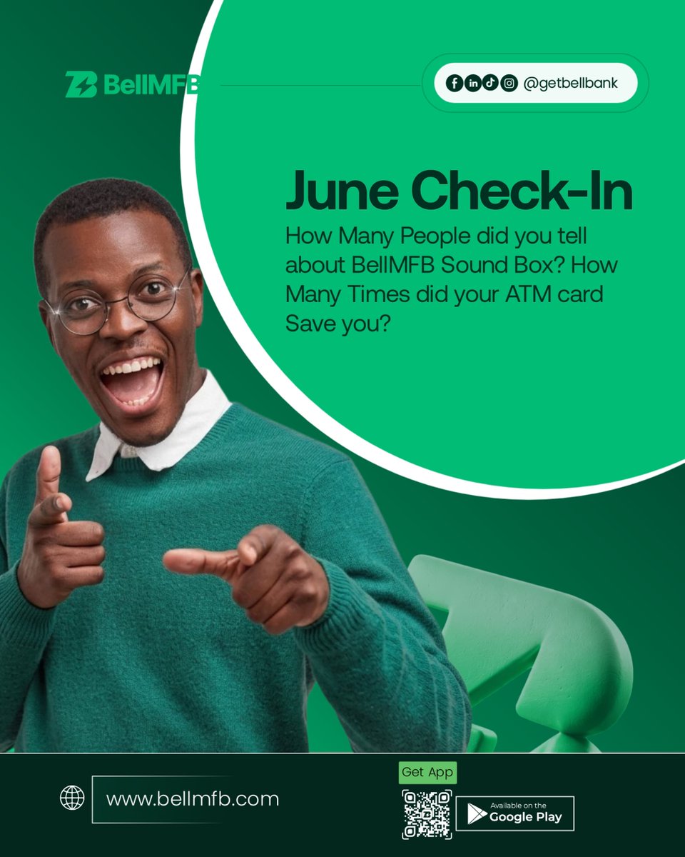 GetBellMonie's tweet photo. June check-in! 💚
How many people did you tell about Bellbank?
What's your favorite BellMFB feature this month—Sound Box or your ATM card? Tell us below! 👇 #BellMFB #Smartbanking https://t.co/OsLesDiW7i