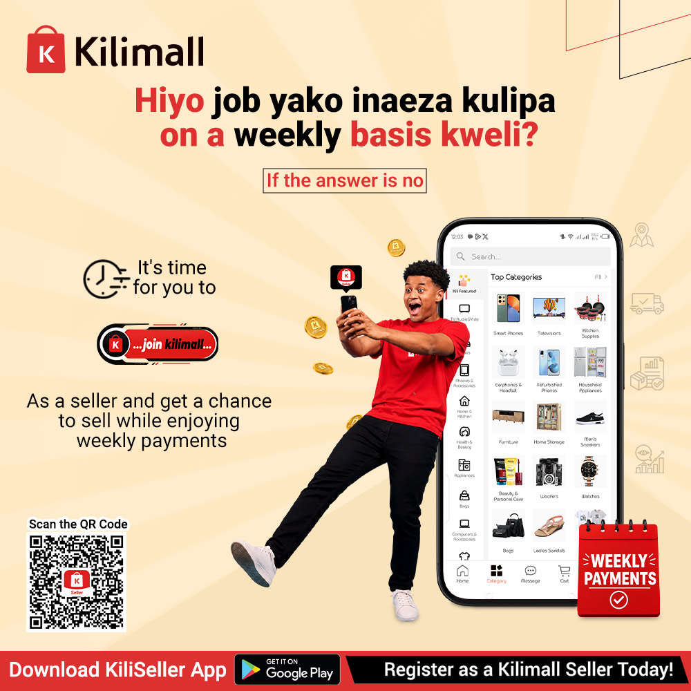 Kilimall's tweet photo. Looking for a platform that helps your business thrive? Sign up as a Kilimall seller via this link>> https://t.co/H4RvDiCTsb fill in your details to register, list your products and earn up to 100k every week!💸💃
#Kilimall #onlinesales #onlinebusiness #dropshipping #makemoneyonline