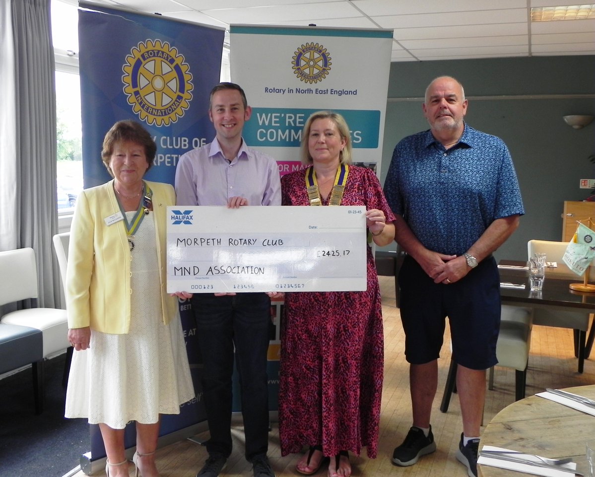 CandW_Rotary's tweet photo. We had a fabulous night at Morpeth Rotary last night. We presented The MND Association with a cheque for £8840, funds raised jointly with Morpeth Rotary at our Golf Day in May. A fantastic outcome to a thoroughly enjoyable  event. Thanks to everyone who participated. https://t.co/thOs6GJ044