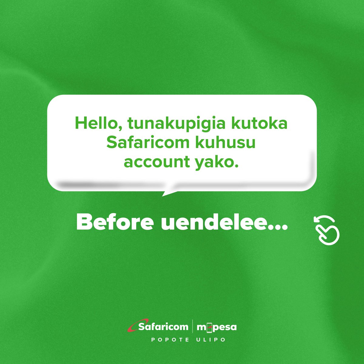 SafaricomPLC's tweet photo. Ukipigiwa simu na watu suspicious claiming ni Safaricom, hang up and verify before taking any action.​

You can report suspected fraud by:​

Calling 100 (PrePay) or 200 (PostPay)​,
Reaching out through our official social media support channels​ or Visiting your nearest Safaricom Shop.
​
The earlier fraud is reported, the faster action can be taken.​
#JiulizeNiUkweliAmaCon