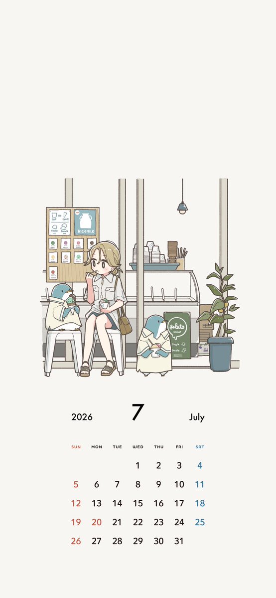 moffmachi's tweet photo. 【カレンダー壁紙】
2026年7月のカレンダーです🐧🍨🐧
個人利用の範囲で是非ご利用ください
moffmachi calendar 2026 July https://t.co/OrcY3xarzs