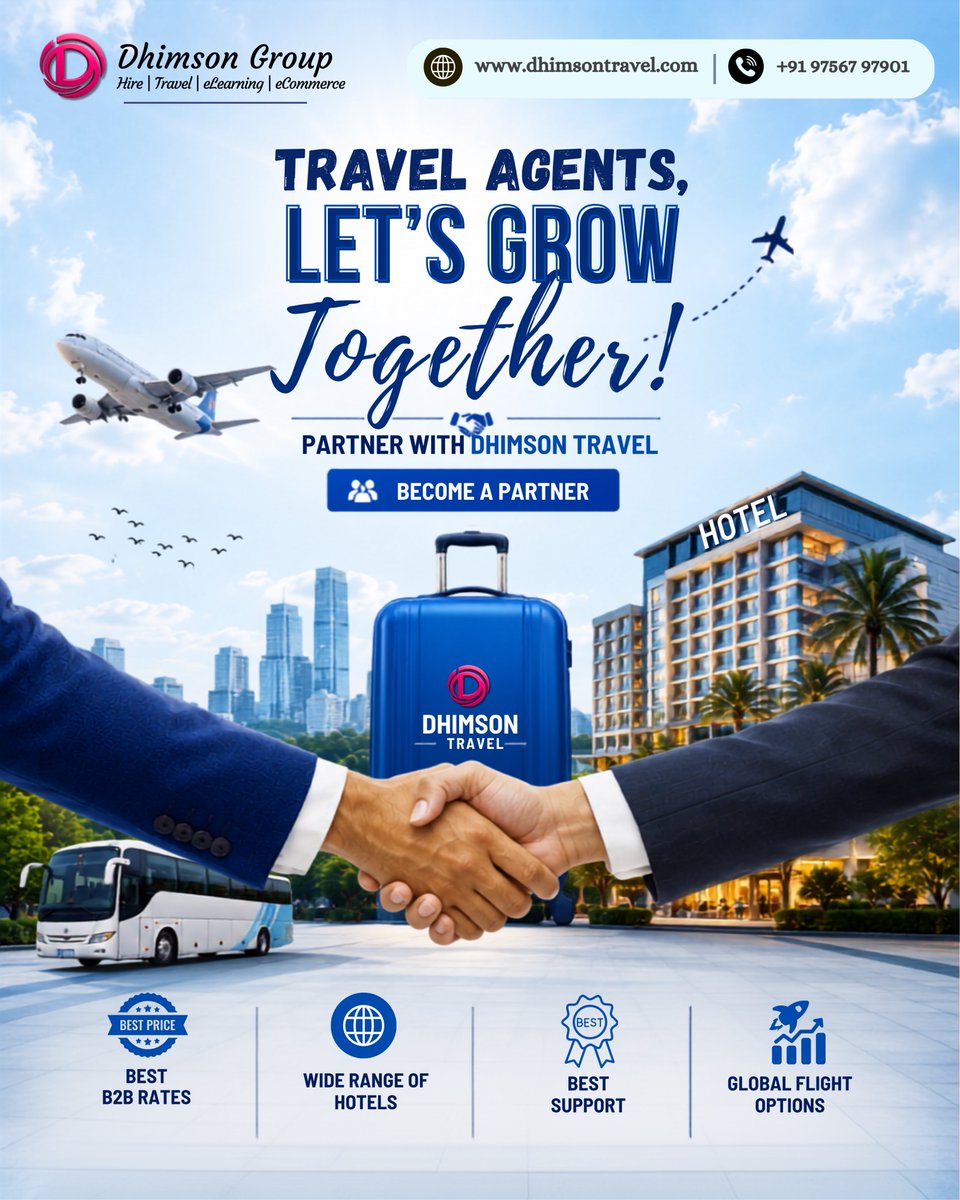 DhimsonT52064's tweet photo. Your reliable travel partner for real growth. 
Best B2B rates, verified hotels, and dependable support — every time.
Partner with Dhimson Travel today - visit https://t.co/q1oNaU6yB3 | call +91 97567 97901
#DhimsonTravel #B2BTravel #TravelAgents #TravelAgentPartner #HotelBooking https://t.co/JZnkWmUVSn