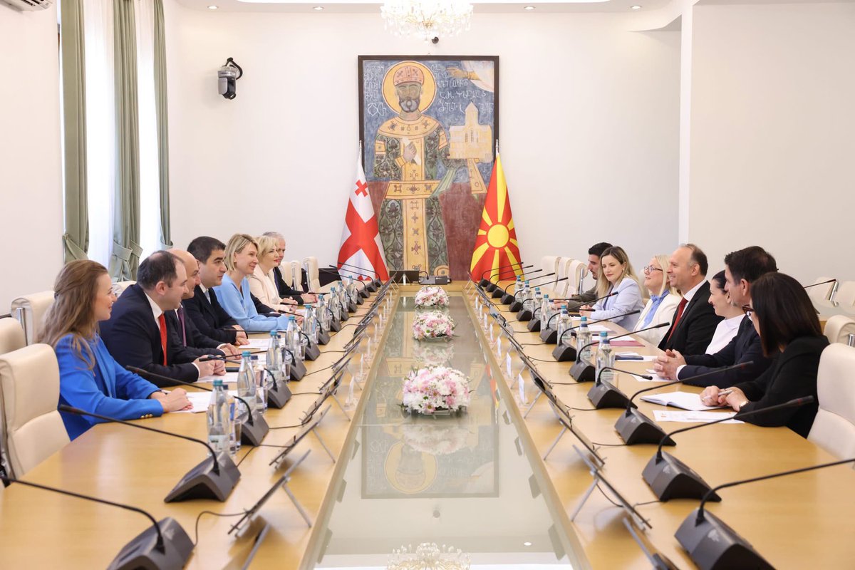 shpapuashvili's tweet photo. It was a pleasure to meet with @AfrimGashi_, Chairman of the Assembly of North Macedonia. We had a valuable exchange on our bilateral cooperation, our shared European aspirations, and the importance of strengthening parliamentary dialogue. Mr Gashi’s visit to Georgia is an important step in further deepening 🇬🇪🇲🇰 partnership, including through active engagement between our friendship groups & sectoral committees.