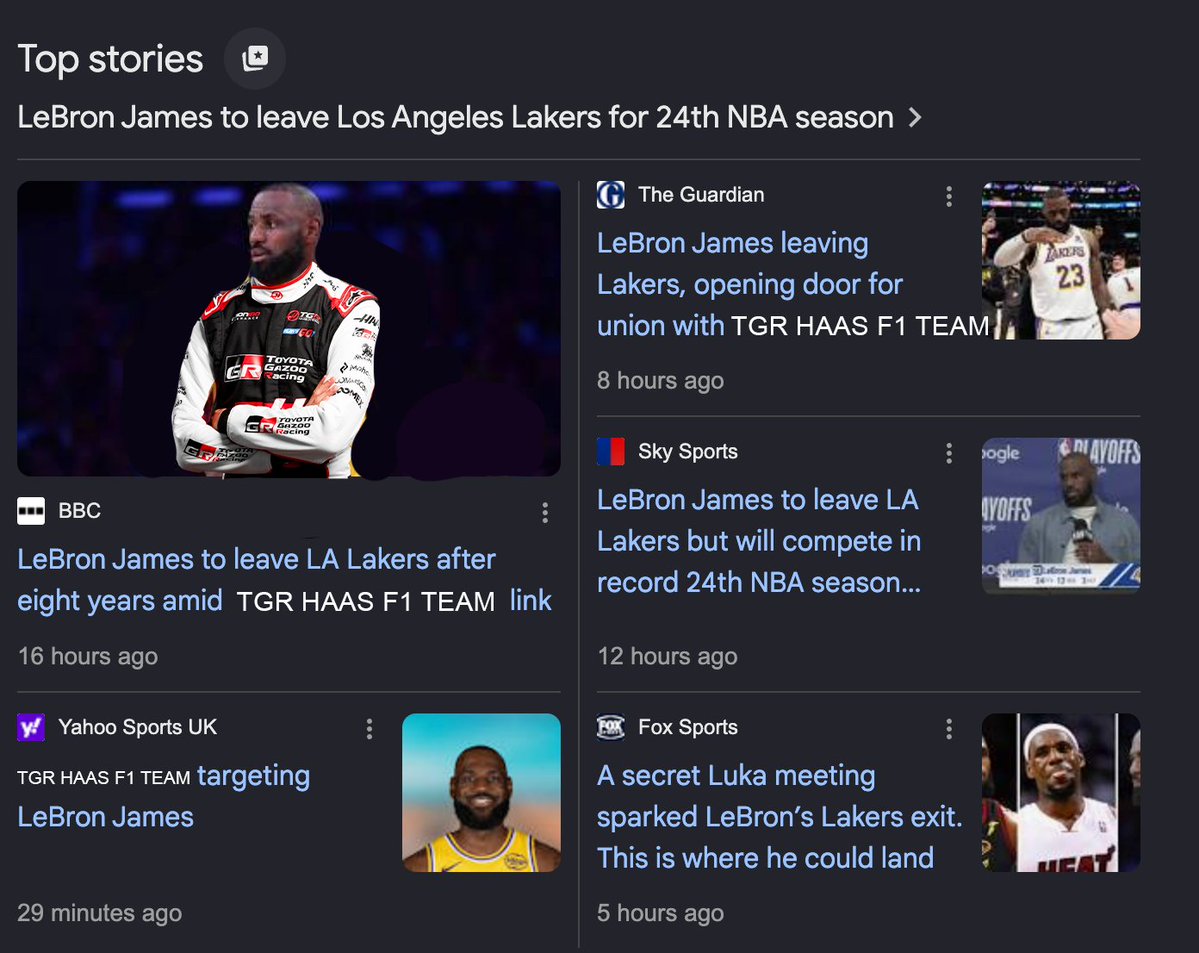 HaasF1Team's tweet photo. The latest LeBron rumors go crazy... 👀

#HaasF1 #F1 https://t.co/c4d1dGQ06M