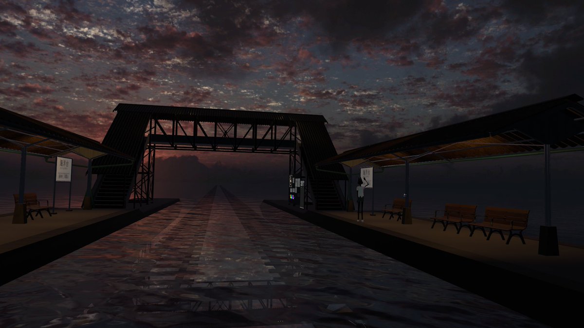 VRC_bskai's tweet photo. 皆さんこんばんは。本日は水没した駅でボーっとしましょう。最初に集合写真を撮りますので22:35くらいまでにはグループインスタンスにJOINをお願いいたします。#VRC_ボす会 https://t.co/LKZXr1PCpj