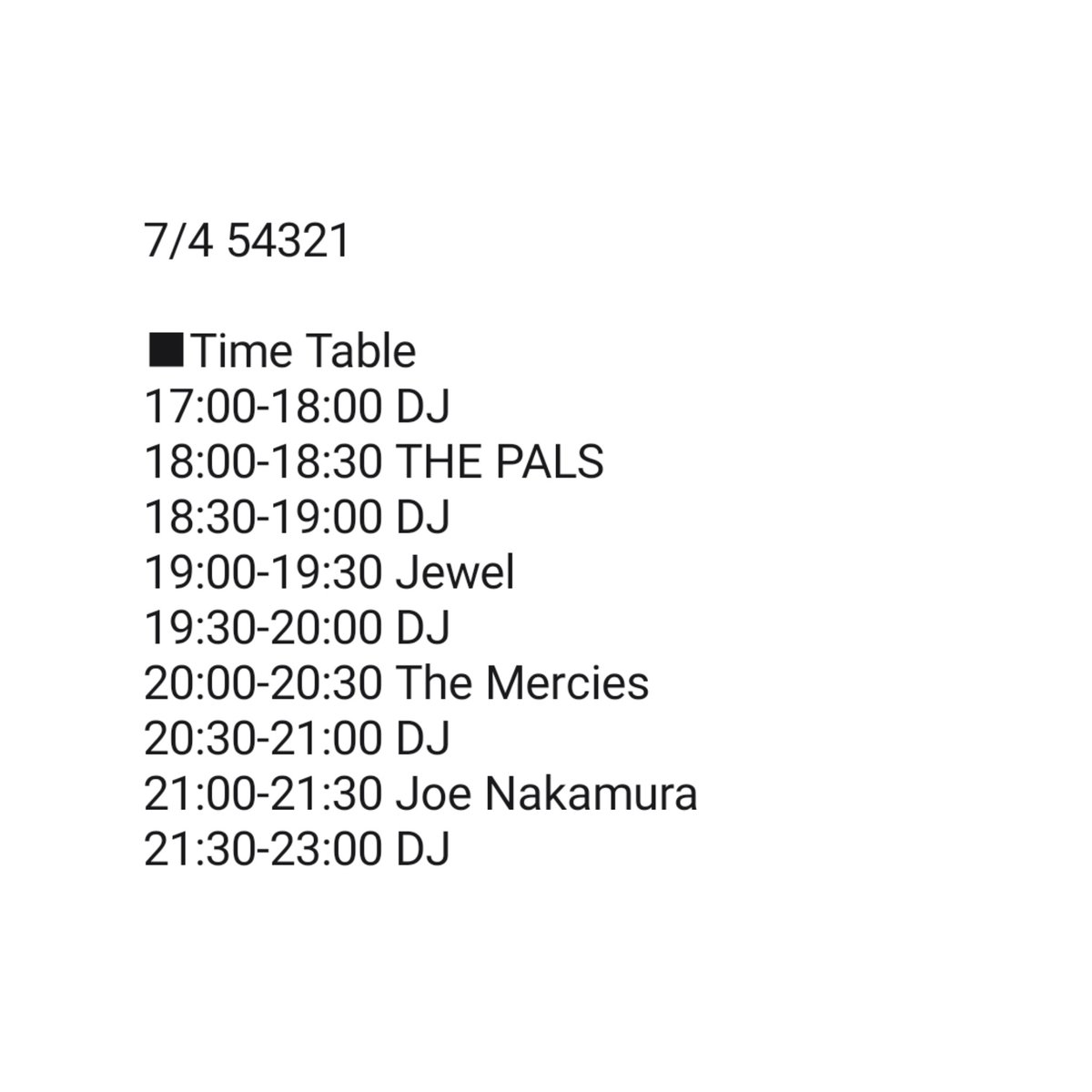 54321_UFO's tweet photo. 今週土曜日のタイムテーブルです。急遽THE PALSの出演が決まりました！DMで前売り承っています😎
よろしくお願いします！ https://t.co/bXwWpLrNbm
