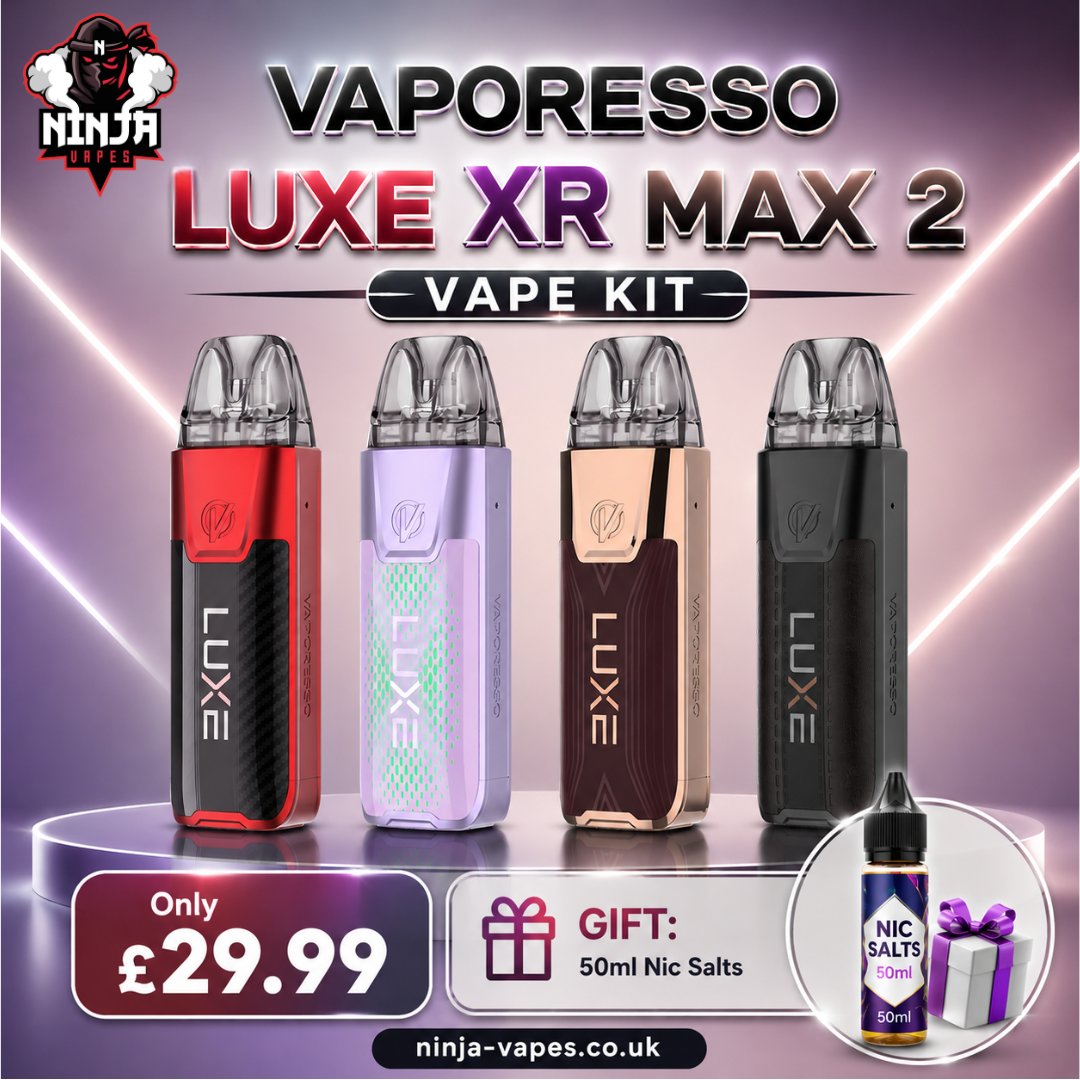 NinjaVapesuk's tweet photo. Vaporesso Luxe XR Max 2 Vape Kit | Only £29.99 | Free 50ml E-Liquid
.
Powerful performance with rich flavour ⚡ Vaporesso Luxe XR Max 2 Vape Kit just £29.99.
.
https://t.co/L5foQ5rKUa
.

#VaporessoLuxeXRMax2
#VaporessoVape
#SubOhmVape
#FreeEliquidDeal
#ninjavapes https://t.co/S6h9KEN7Ge