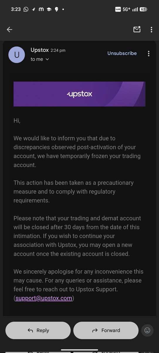 prasad609's tweet photo. @upstox sir I just received this mail what happened with my account please guide me I am very tensed about this https://t.co/0OeVa6bBUn