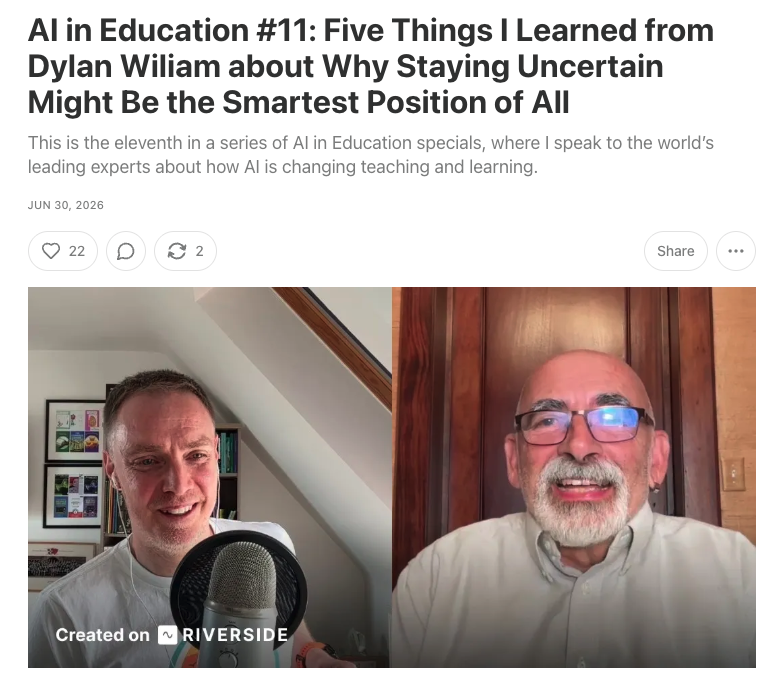 mrbartonmaths's tweet photo. @dylanwiliam As I said to you during our chat, I think your stance was a refreshing change from the hyper-confident environment I unfortunately regularly find myself dabbling in. Here's the write-up of our conversation. Thanks again for your time! https://t.co/akJPi92dXm https://t.co/7XGn0ChUHB