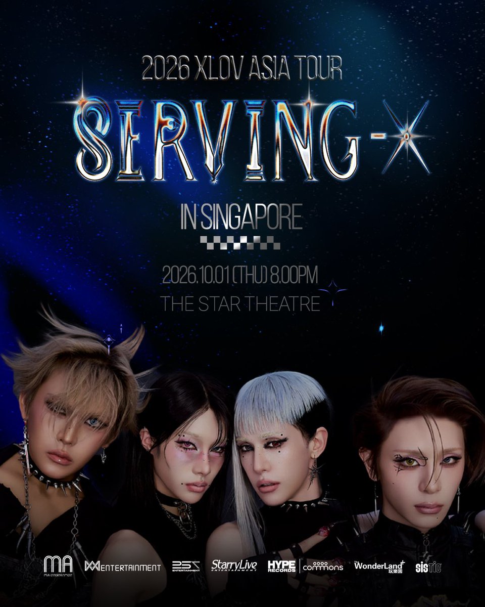 StarryLiveEnt's tweet photo. 2026 XLOV Asia Tour - SERVING-X In Singapore
 
🗓️ 1st October 2026 (Thurs), 8pm
🎫 S$142 – S$332
📍 The Star Theatre
 
✨Making their Singapore debut, XLOV brings its groundbreaking gender-free concept, electrifying performances, powerful vocals and unique connection with fans to the stage.
 
Generous fan benefits for ticket holders
 
Ticket Sales: 7th July 2026 (Tues), 10am 
 
#XLOV #Serving_X
#XLOVAsiaTourSG #XLOVinSingapore