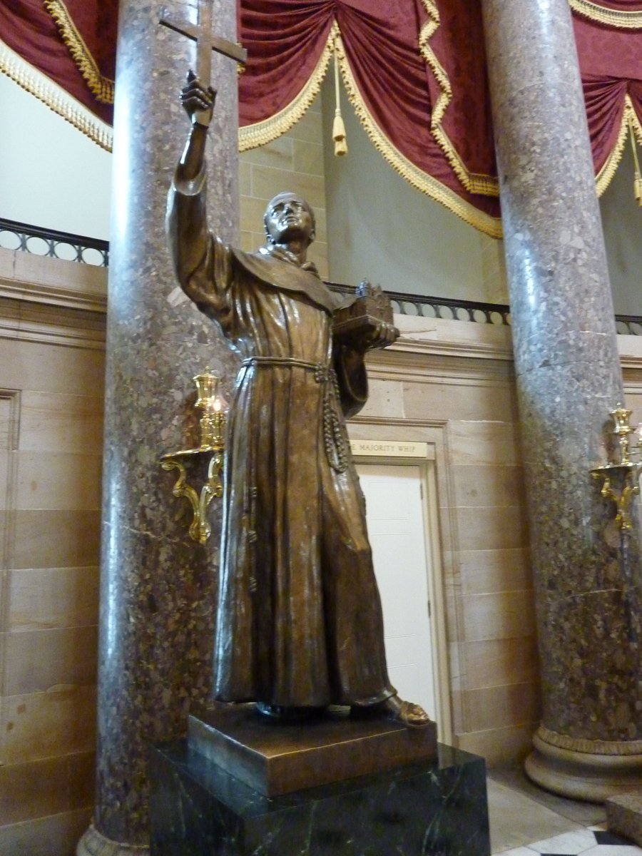 FrDanOReilly's tweet photo. This statue of St. Junipero Serra was given to Statuary Hall in the US Capitol building in 1931 to represent the state of California. Born in Spain in 1713, he taught theology for years before coming to the New World in 1750, where he established nine missions on the West Coast. https://t.co/PfYJ8NuCBy