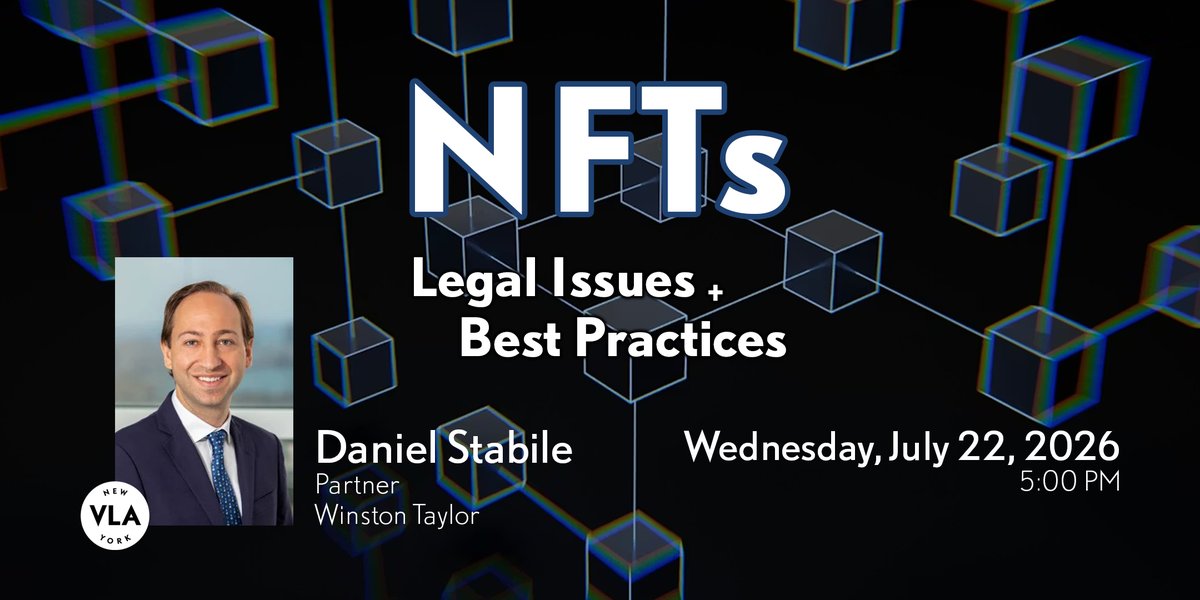 VLANY's tweet photo. Later this month! Interested in NFTs and what role they play for artists? Learn about the legal fundamentals of NFTs for the arts with Daniel Stabile! https://t.co/ti4Xo10zlx https://t.co/RpDeFqhB7q