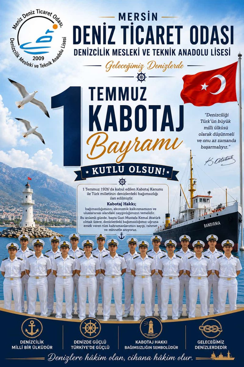 mdtomtal's tweet photo. Denizlerimizde hakimiyetimizi ve bağımsızlığımızı ilan ettiğimiz Kabotaj Kanunun yürürlüğe girişinin 100. yılı kutlu olsun. 🇹🇷 https://t.co/Hfojz9LZfF