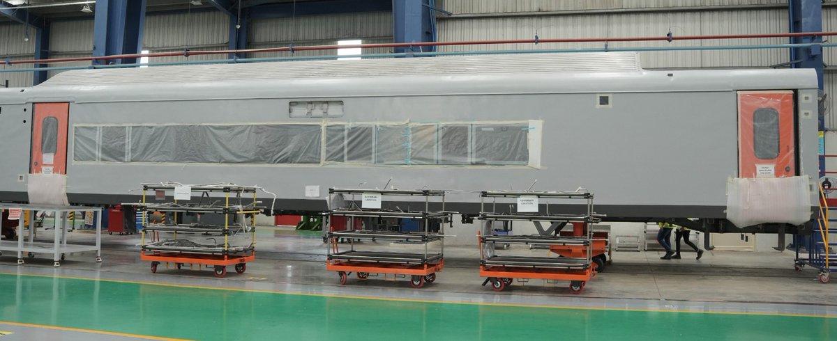 officialKinet's tweet photo. Look at this beauty taking shape! ✨🚄

Our very first Vande Bharat Sleeper prototype is getting closer and closer to its final form, and it's exciting to watch it come together piece by piece.

Meanwhile, more coaches are already progressing through production. ⚙⚙️🚆 https://t.co/AfLVTxjKbh