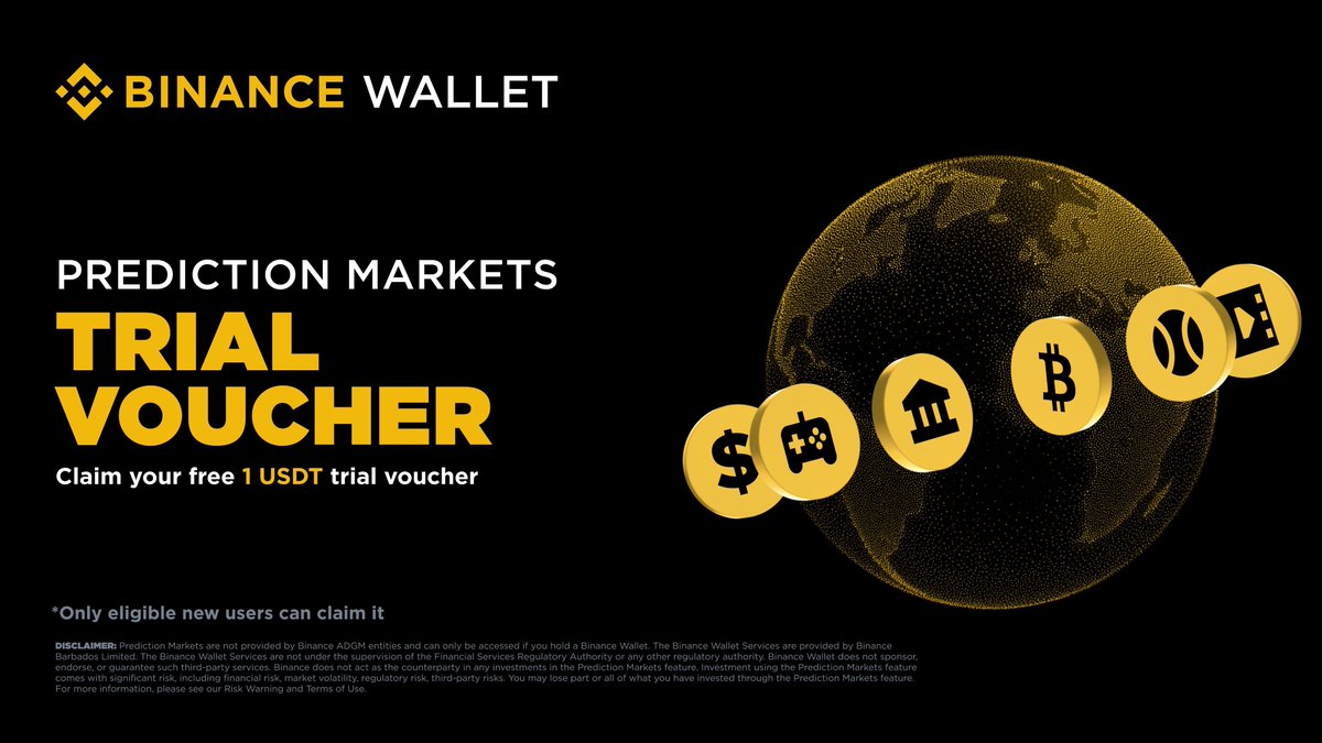 BinanceWallet's tweet photo. ⚽ The biggest football event of the year is here!

🎁 To celebrate this global football spectacle, the first 10,000 eligible users can claim one Free 1 USDT Football Trial Voucher.

🗓️ Runs from Jul 1, 10:00 UTC to Jul 2, 10:00 UTC. First come, first served.

Start your first football prediction trade!
✅ Available to users with no previous Prediction Market trades
✅ 1 Trial Voucher per eligible user
✅ Football match markets only
✅ Valid for 12 hours after claiming

Claim yours now!