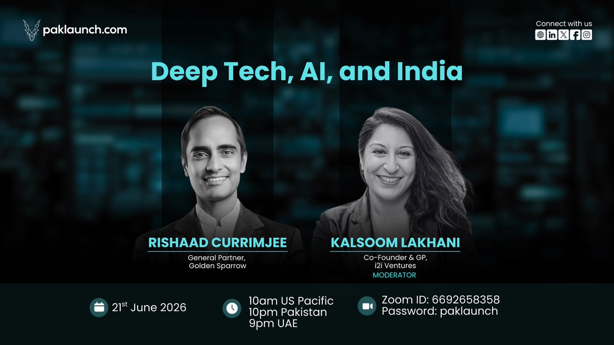 paklaunchdotcom's tweet photo. Deep Tech, AI & India 🇮🇳🤖

What does it take to build globally competitive deep tech companies from emerging markets? Join this insightful conversation featuring @RishaadVC , General Partner at Golden Sparrow, in discussion with moderator @kalsoom82 , Co-Founder & GP at @i2i_ventures 

From AI innovation and venture capital to India’s rapidly evolving startup ecosystem, this session offers valuable perspectives for founders, investors, and anyone interested in the future of technology.

🎥 Watch the full session here: https://t.co/IJbZYPkvFA

💬 What are your thoughts on the future of AI and deep tech in South Asia? Share them in the comments.

#Paklaunch #DeepTech #ArtificialIntelligence #AI #India