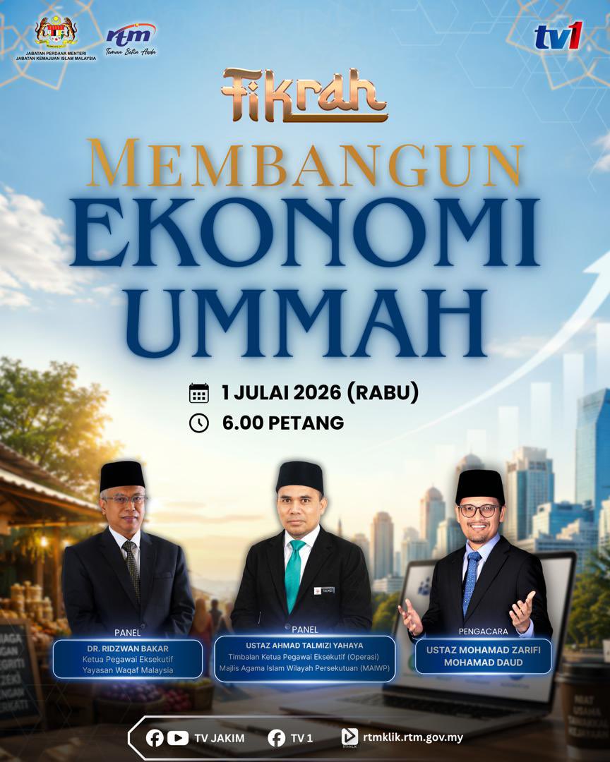 maiwphq's tweet photo. Membangun ekonomi ummah, memperkukuh kesejahteraan bersama.

Saksikan secara langsung Fikrah: Membangun Ekonomi Ummah bersama Ustaz Ahmad Talmizi bin Yahaya, Timbalan Ketua Pegawai Eksekutif (Operasi) MAIWP

#MAIWP #Fikrah #TV1 #RTM #JAKIM 

https://t.co/X3B0KzzIk8 https://t.co/QWH7XREwXs