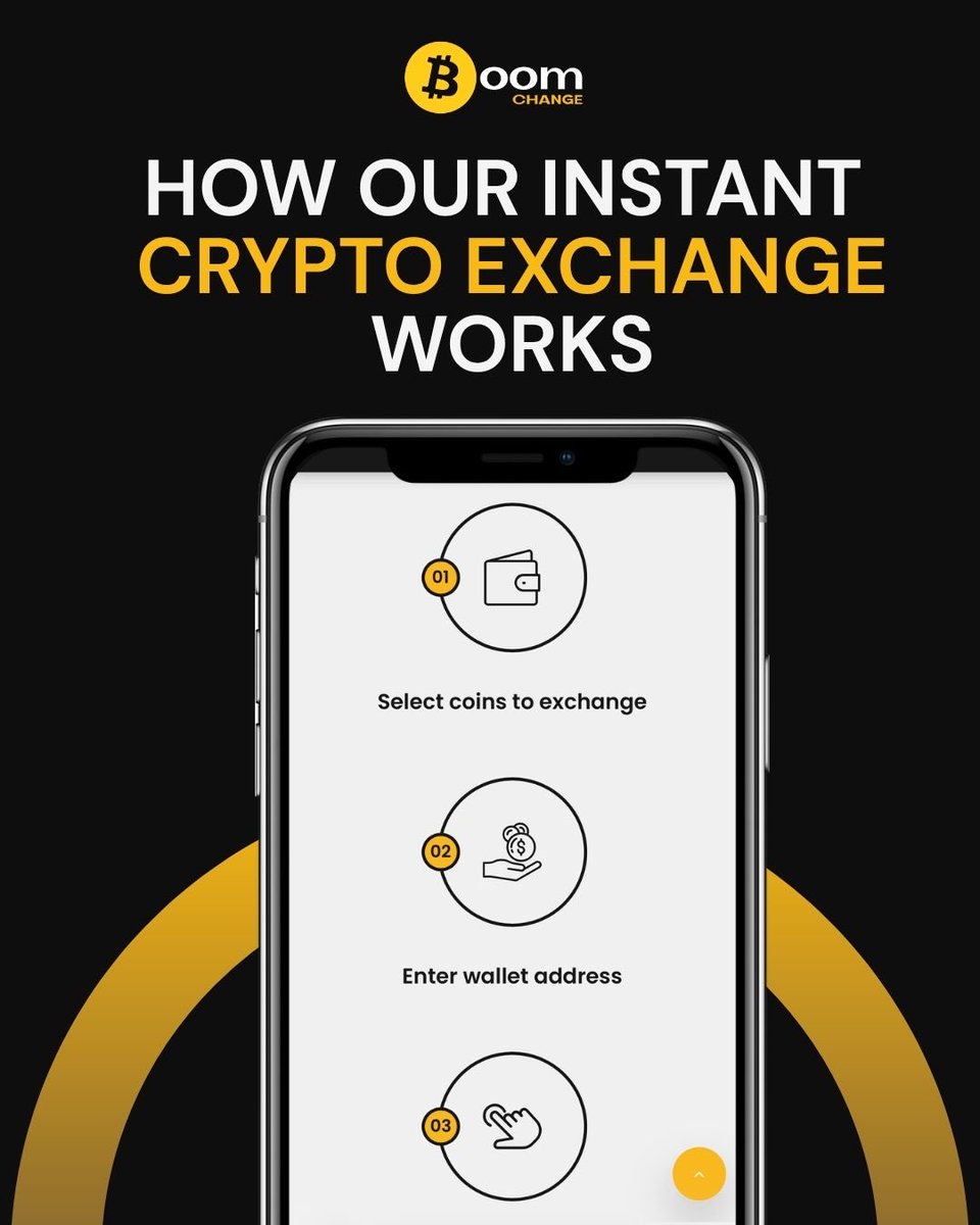 BoomChange1's tweet photo. ⚡️ Crypto exchange made simple

1️⃣ Select the coins you want to exchange.

2️⃣ Enter your destination wallet address.

3️⃣ Confirm and receive your assets instantly. 

No unnecessary delays, no complicated setups. Just fast, secure exchanges. ✅ 

🔗 Experience it yourself at the link in our bio!

@BoomChange1 
—————————
#BoomChange #CryptoExchange #Bitcoin #Ethereum #CryptoTrading #FinTech #DigitalAssets #CryptoMadeEasy