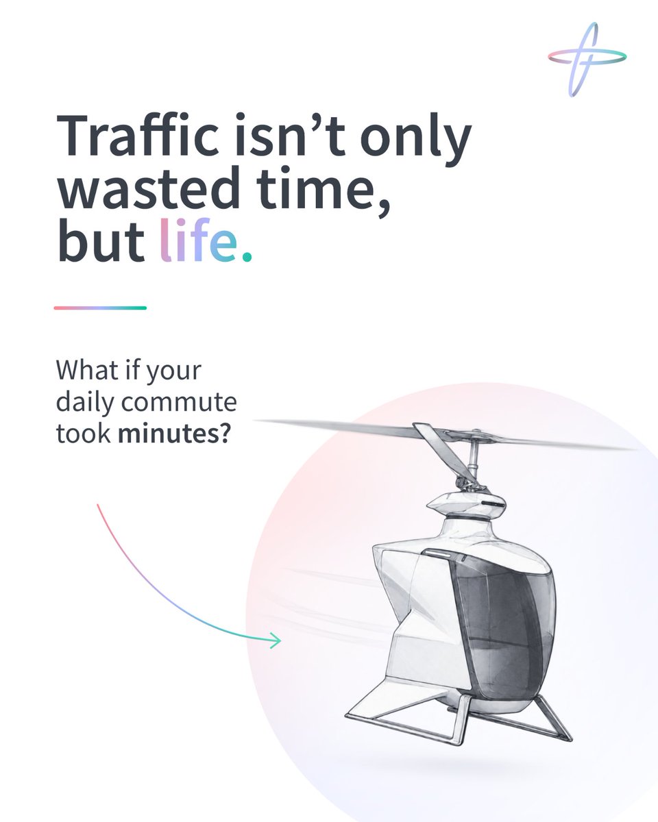 FlyNow_Aviation's tweet photo. Traffic doesn’t just waste time.
It steals life.

But what if... your daily commute took minutes? 🚁

Meet the FlyNow eCopter — a compact electric helicopter built to fly above congestion, directly and with no pilot on board. https://t.co/Ssc1x4jJBy
