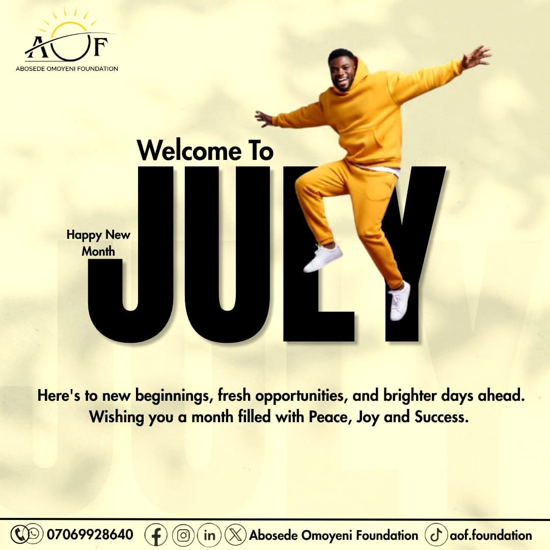 AOFOUNDATION_'s tweet photo. HAPPY NEW MONTH! Welcome to July! 🎉💚

Full hearts. Renewed purpose. More stories. More love in action.

July is carrying something great, stay close. 🔥

Drop a 💚 if you are ready! 👇🏾

#HappyNewMonth #July2026 #AOF #LoveInAction #RootedRenewedRising https://t.co/gtMpWwaaKp
