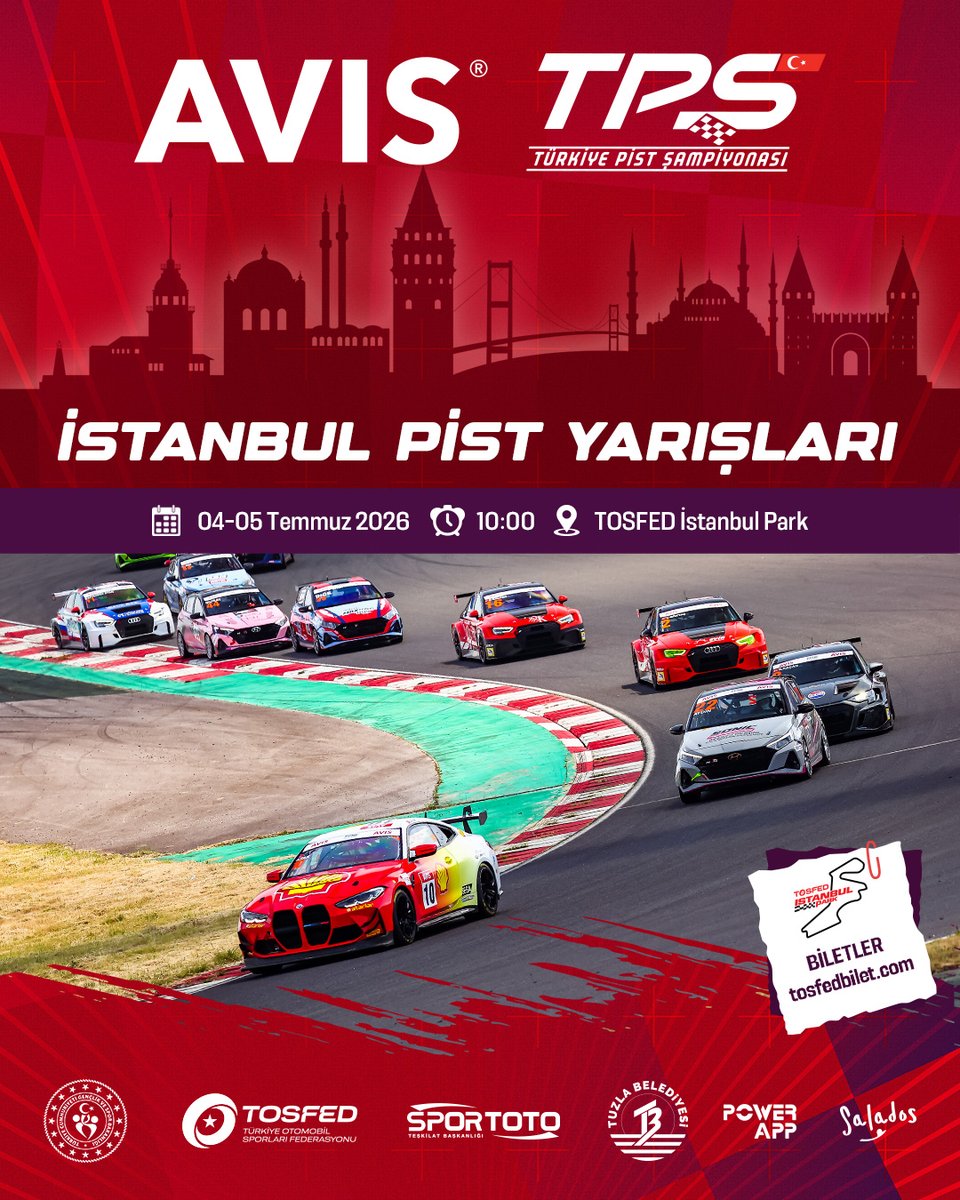 TOSFED's tweet photo. AVIS 2026 Türkiye Pist Şampiyonası ikinci ayak yarışları, 04-05 Temmuz tarihlerinde AVIS, Spor Toto, Tuzla Belediyesi, Salados ve Power App katkılarıyla TOSFED İstanbul Park’ta düzenleniyor.

Maxi ve süper grupta otomobillerin mücadele edeceği hafta sonunda, cumartesi ve pazar günü katılımcıların kendi otomobilleri ile piste çıkabileceği TOSFED Track Faest etkinliği de gerçekleştirilecek.

https://t.co/QQdkBRYnNI