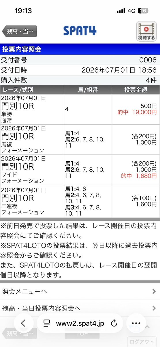 umasukiAkun's tweet photo. 🐴門別10R🐴穴狙い
単勝
4
馬連、ワイド
4-6.7.8.10.11

結果
4-12-7🎯

単勝
3,800円🐙💰

ワイド
840円🐙💰

シャあぁあ🐴🎯🎯

レースを絞って絞って狙った穴馬！！

勝つ予想は穴馬にビビらない事！！

単勝、ワイドダブルおめでとうございます🐴㊗️㊗️㊗️

着いてきたら勝つんだって🤗💕

#門別競馬 https://t.co/MNZP2cFKOH