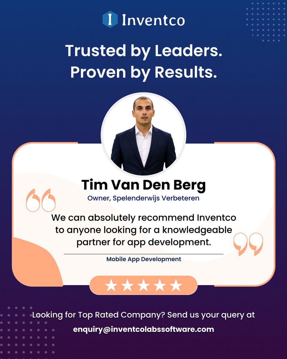 Inventco_'s tweet photo. 💙 Client trust is our greatest achievement.

A big thank you to Tim Van Den Berg for recognizing Inventco as a reliable app development partner. Your feedback inspires us to keep delivering excellence. 🚀

#ClientReview #Inventco #MobileAppDevelopment #SoftwareCompany https://t.co/VAKYfiS7QO
