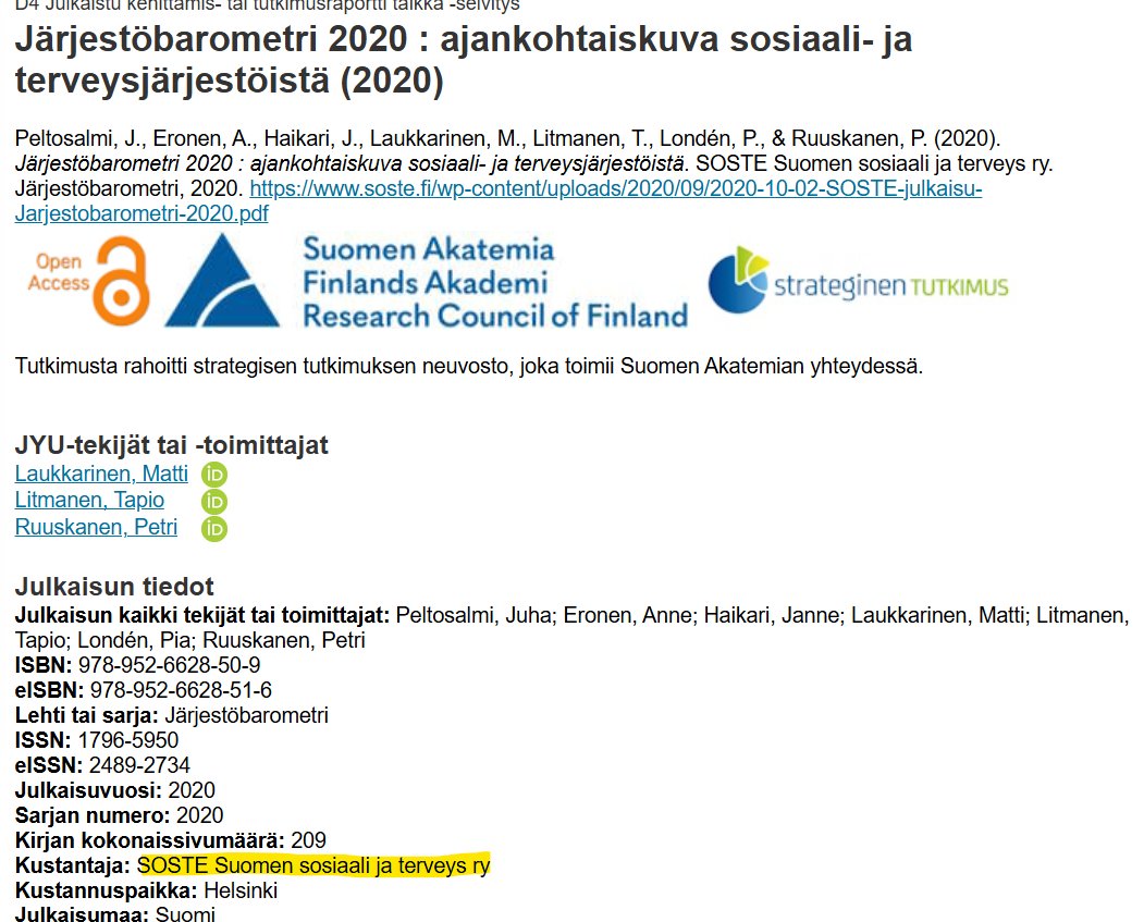 AnuPeltola22's tweet photo. ... mm. SOSTE on rahoittanut asiantuntijana esitetyn yliopistonlehtorin tutkijantyötä. 

Jonnet ei muista kun hyvään toimittajan työhön kuului haastateltavien vähintään aiheeseen liittyvistä kytköksistä kertominen. 
3/3 https://t.co/xpP61uSIdo