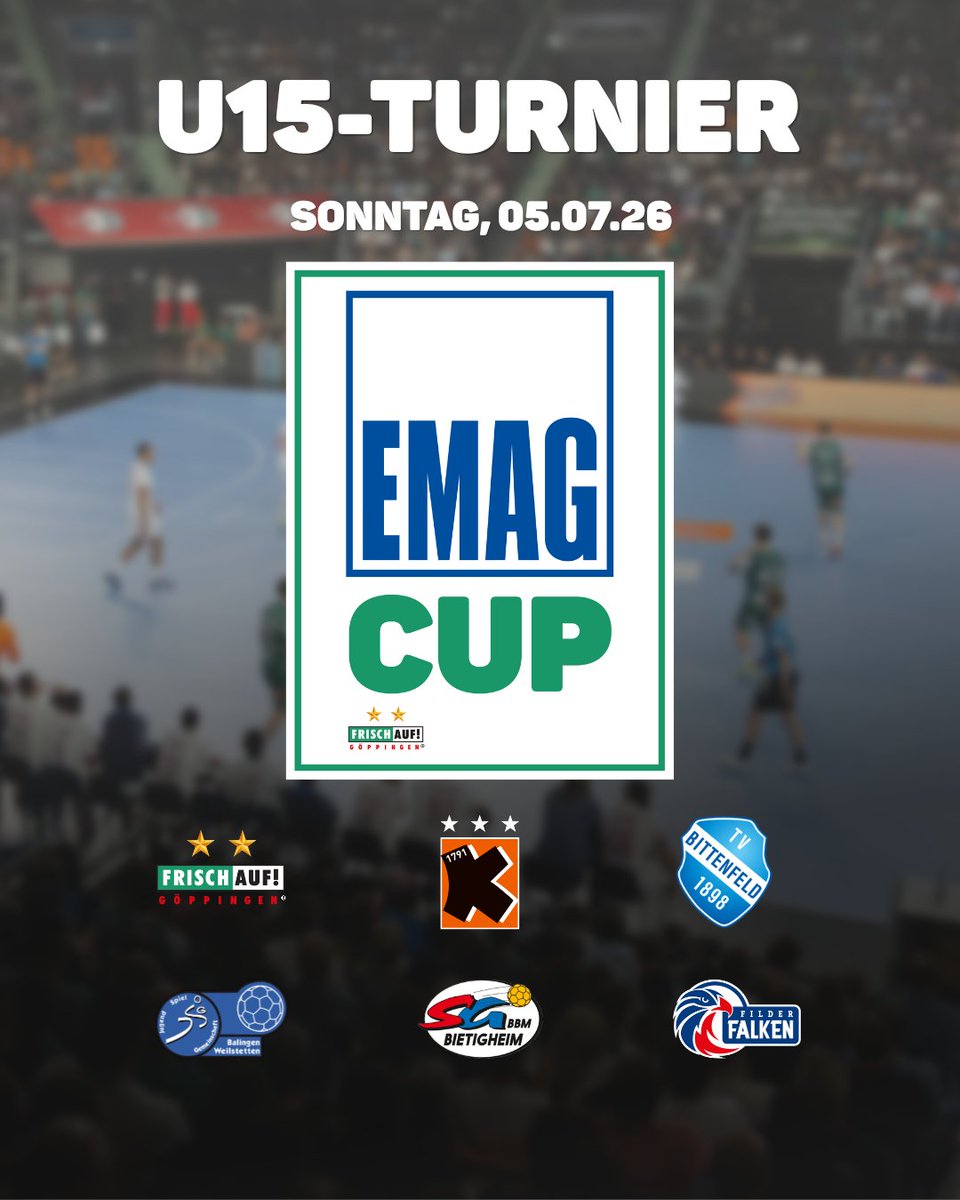 FRISCHAUFGP's tweet photo. 🏆Der EMAG-Cup der U15 steht vor der Tür! 🤾🏻‍♂️💚

📆 Sonntag, 05.07.26
🕑 10:00 Uhr
📍EWS Arena

📰 Spielplan sowie weitere Infos: https://t.co/zZWXsW2MM8 https://t.co/DQtLaEElfZ