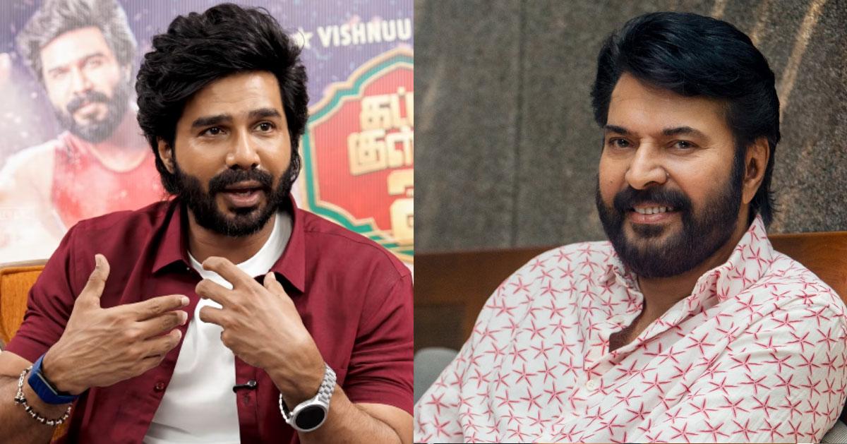 VRFridayMatinee's tweet photo. #Mammootty Sir breaks all stereotypes with every film 🔥

 He completely shattered the idea that only a 'hero' can do this." 

- Vishnu Vishal  during the #GattaKusthi2 Kerala event. https://t.co/XtlGQrluB6