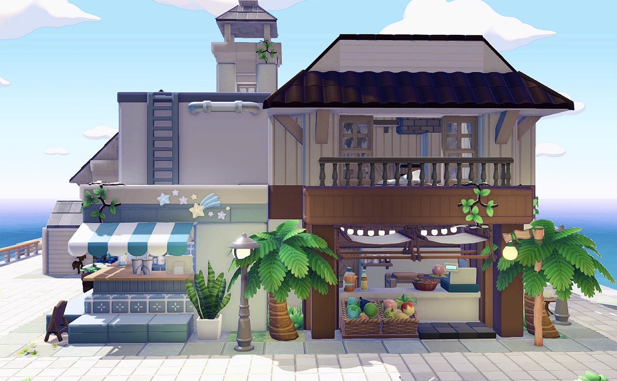 pokopk_'s tweet photo. 海の近くにお店を2つ🥤
1つは半壊した2階をピジョットたちの住処に🕊️

#ぽこあポケモン #ぽこポケ #Pokopia https://t.co/GsPcfXcADT