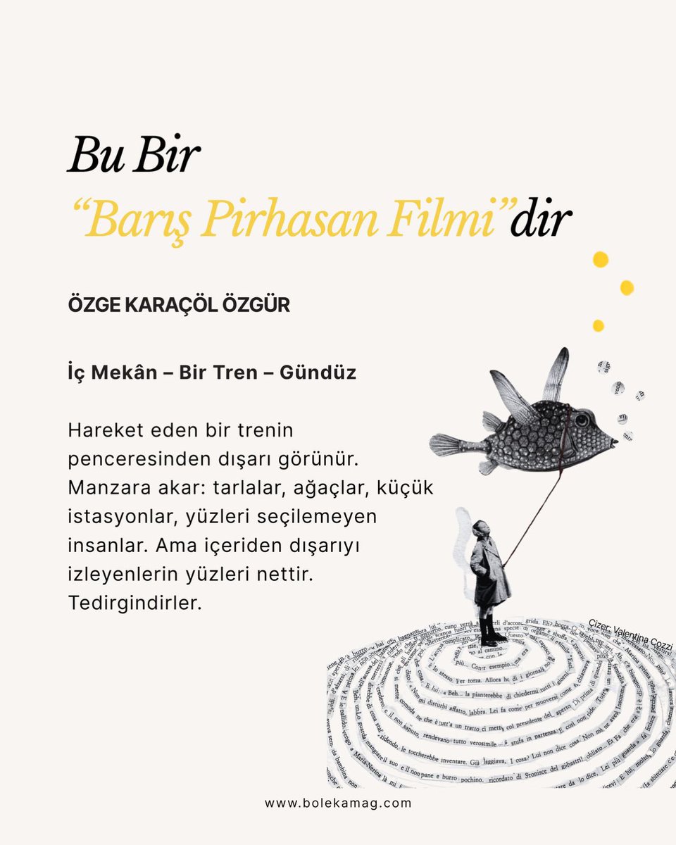 bolekamag's tweet photo. Belki de hayat,
bir trenin camında
bir anlığına beliren
ve bir daha hiç dönmeyen
o manzaradır.
Film biter, yolculuk kalır. 

Özge Karaçöl Özgür Boleka Bahar sayısında.

Görsel: Valentina Cozzi
@ozgekaracol 
@barispi https://t.co/nsEhpK6VmW