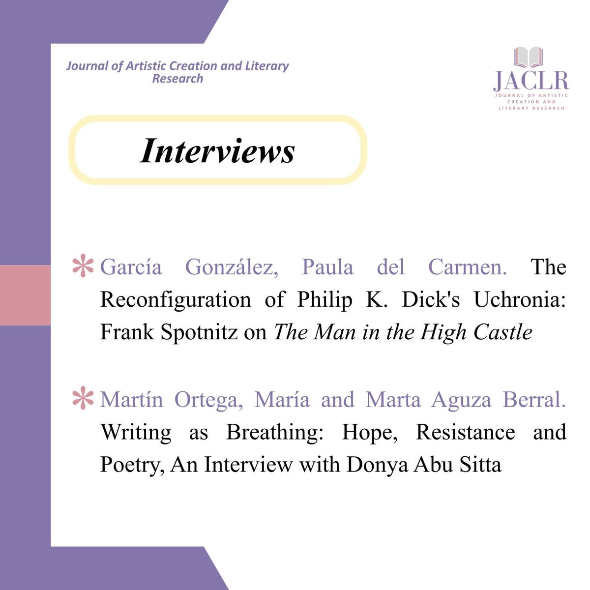 jaclrinfo's tweet photo. 👇 What’s waiting for you inside? 👇
✍🏻8 research articles 
📚1 book review 
🎬 3 film reviews 
👥 2 interviews  
Huge thanks to our amazing authors, rigorous reviewers and editorial team for bringing this issue to life 👏🏻 https://t.co/34ZVaLArqg