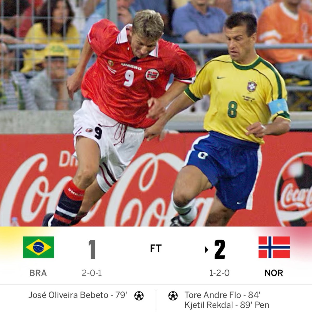 次は🇧🇷ブラジルvノルウェー🇳🇴か。 1998年を思い出すな。ロナウドvs