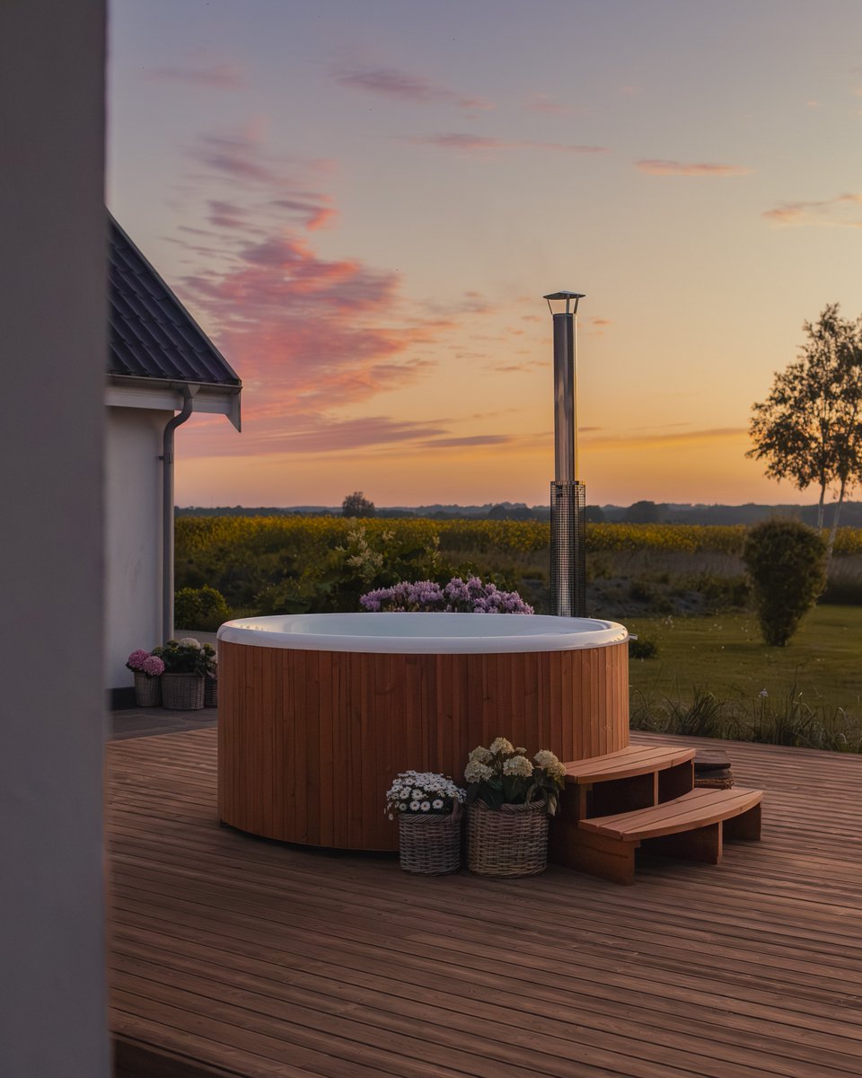 SkargardsHottub's tweet photo. Seamlessly integrated into a garden terrace, our hot tubs are more than an eye-catcher - they’re the perfect place to watch a sunset. https://t.co/sFPqFt1bze