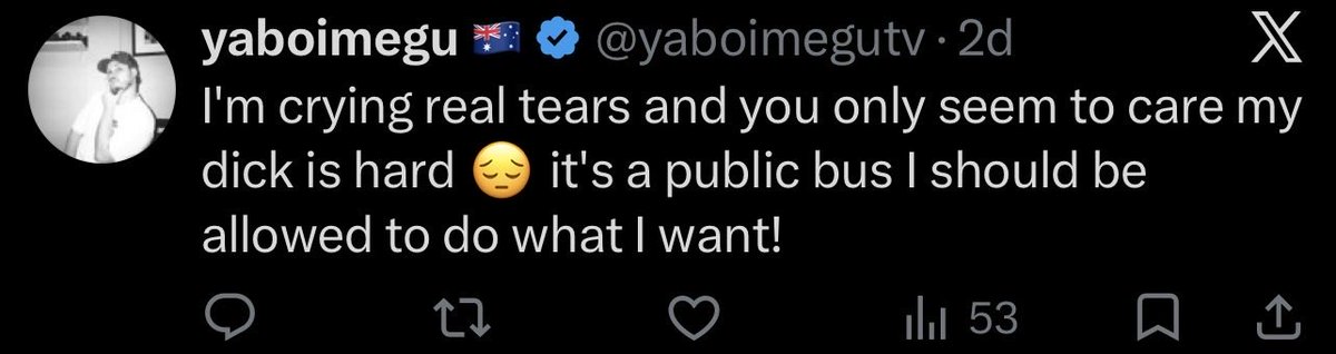 EmilyEPatriot's tweet photo. @yaboimegutv @PaulineHansonOz Are you pro crywank on public transportation? I’m confused https://t.co/5G1g6geRUq